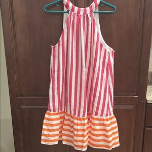 Chic Pink and White Striped Dress with Pockets